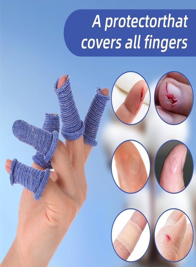 ElevateTech Finger Cots, 60 Pcs Finger Bandage Roll for Fingers Tips Cut Resistant Fingers Protectors Tubular Bandages for Wounds Elastic Thumb Covers for Gardening Sculpture Kitchen (M, Blue & White) - Image 4